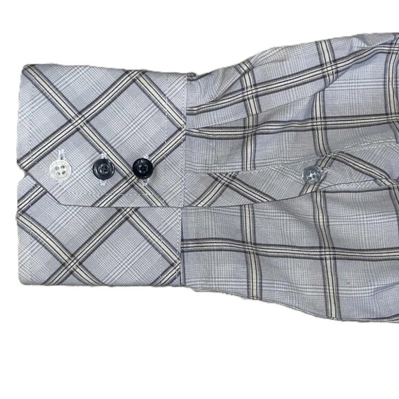 Ben Sherman Blue Gray Plaid Button Front Mens Long Sleeve Cotton Shirt M 15 - Picture 3 of 6